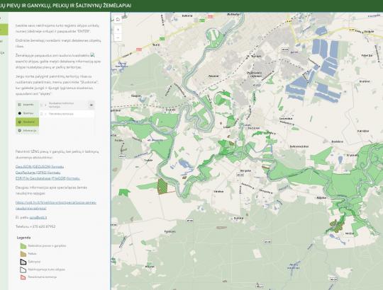 VSTT tikslina natūralių pievų ir ganyklų, pelkių ir šaltinynų žemėlapius