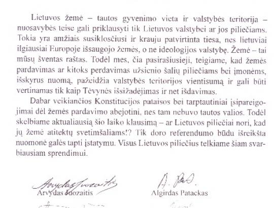 Telkiamos pajėgos referendumu uždrausti Lietuvos žemės pardavimą svetimšaliams