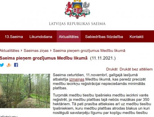 Latvijoje- Medžioklės įstatymo pataisos