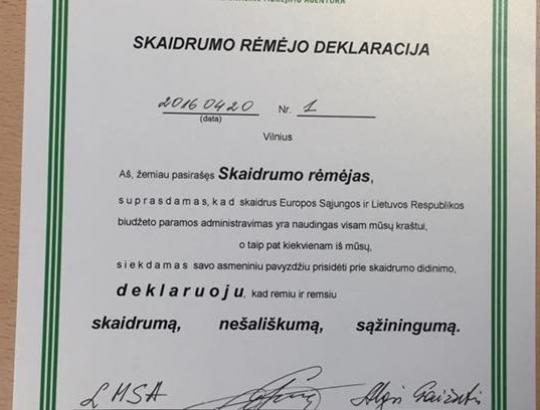 LMSA prisijungė prie NMA iniciatyvos „Tapk skaidrumo rėmėju!“